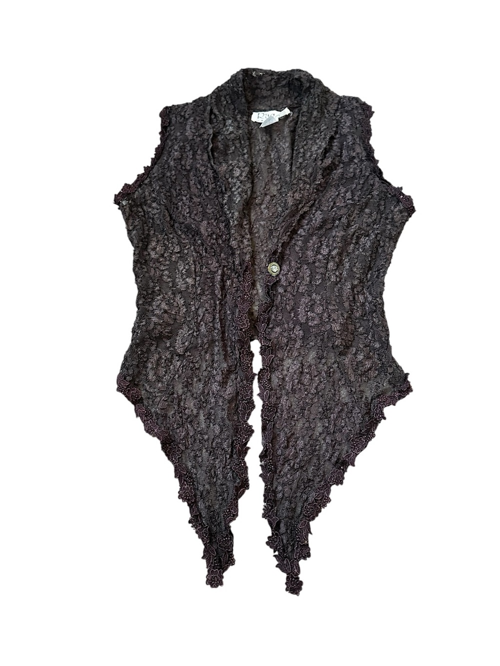 Vintage Brown Lace Draped Front Vest Decorative Button Draped Steampunk Boho